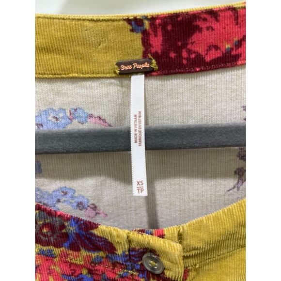 Free People Harper Mini Dress Cotton Corduroy Button Front Tiered Smocked Sz XS - Picture 4 of 8